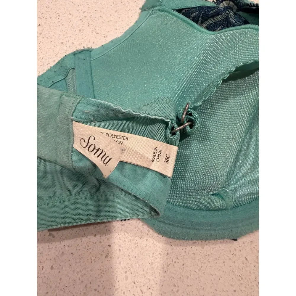 SOMA Lightly llined Lace Balconette Bra in Teal and Blue‎ 38C